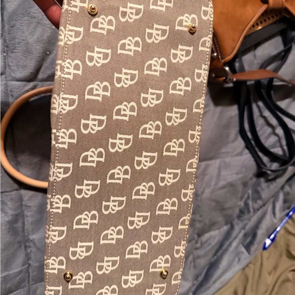 Dooney & Bourke Taupe Logo Tote with Tan Leather Trim - Picture 3 of 4